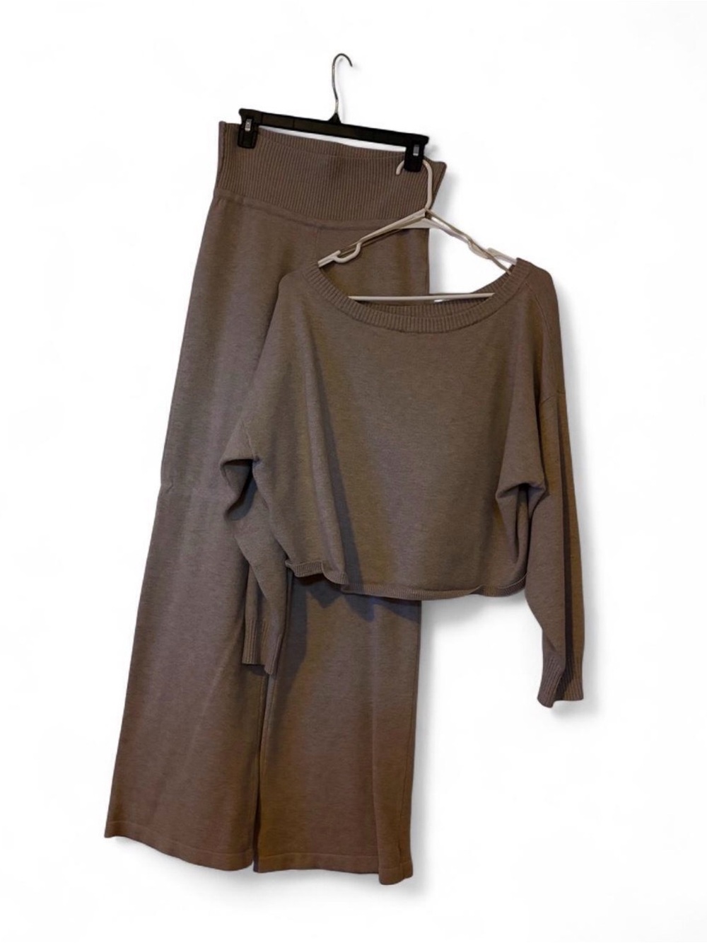 Gilly Hicks Knit Crop Sweater and Wide-Leg Pants Set - Taupe